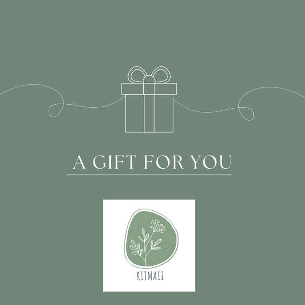 Kitmaii Digital Gift Card Green background, picture of gift box, kitmaii logo