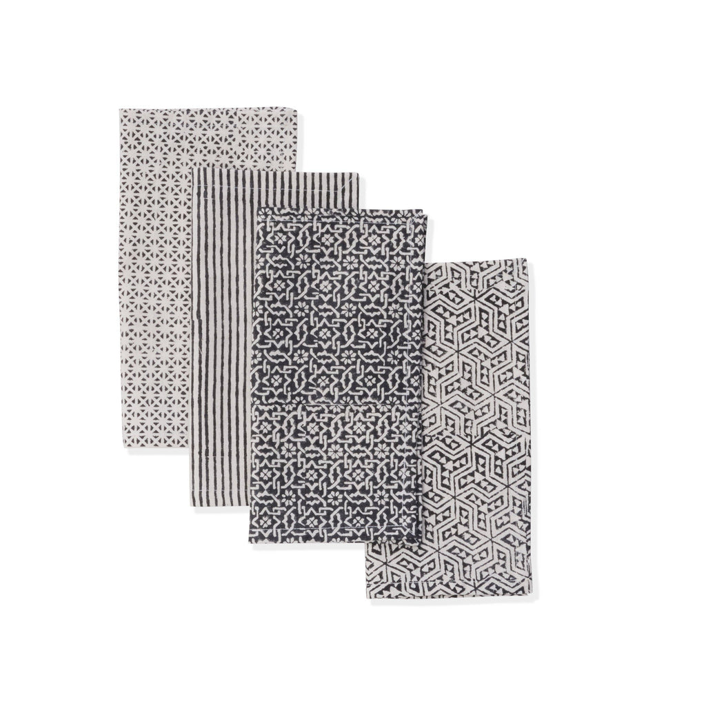 Hand Block Printed Cotton Napkins Cocktail size in Black Forest design