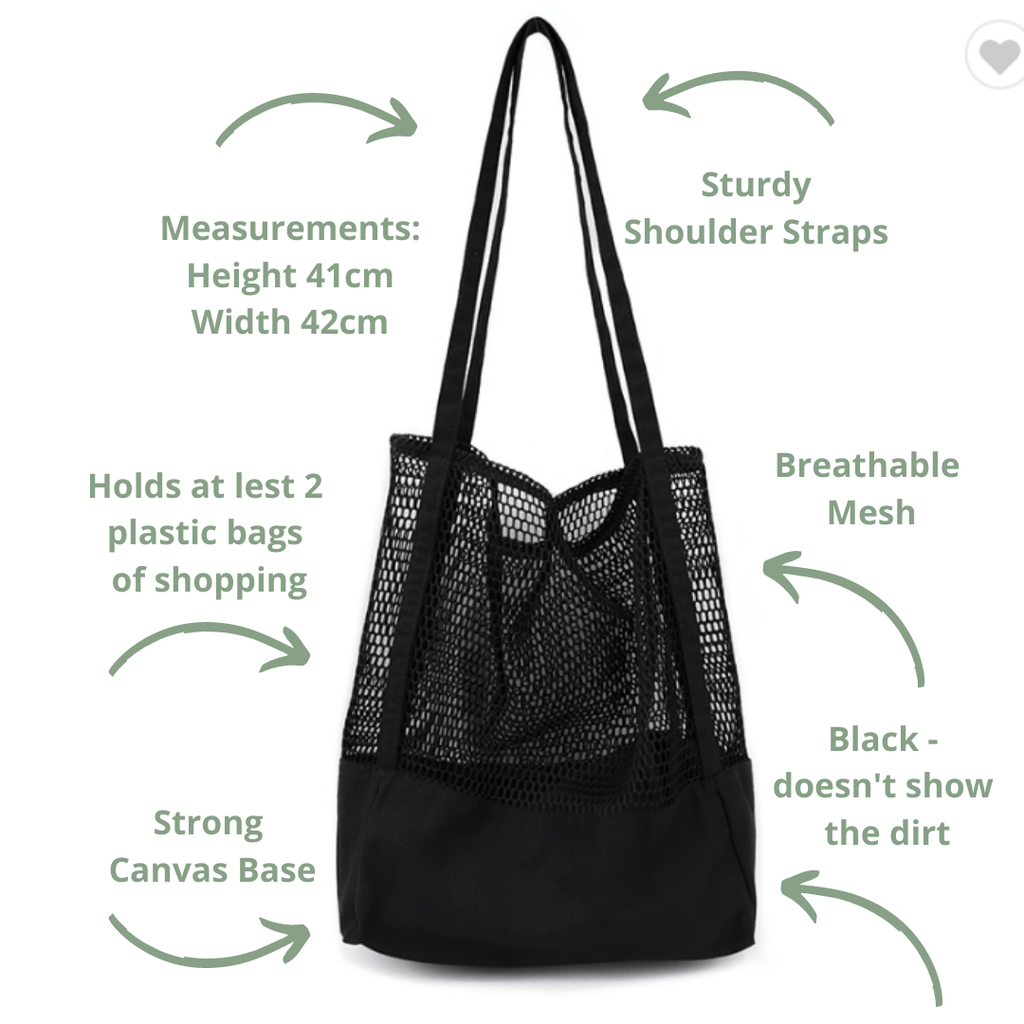 black canvas mesh tote