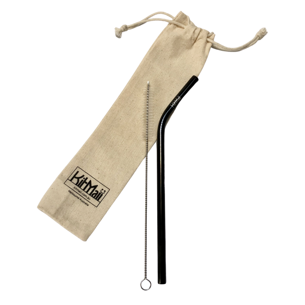 stainless steel drinking straws (singles) bent / black