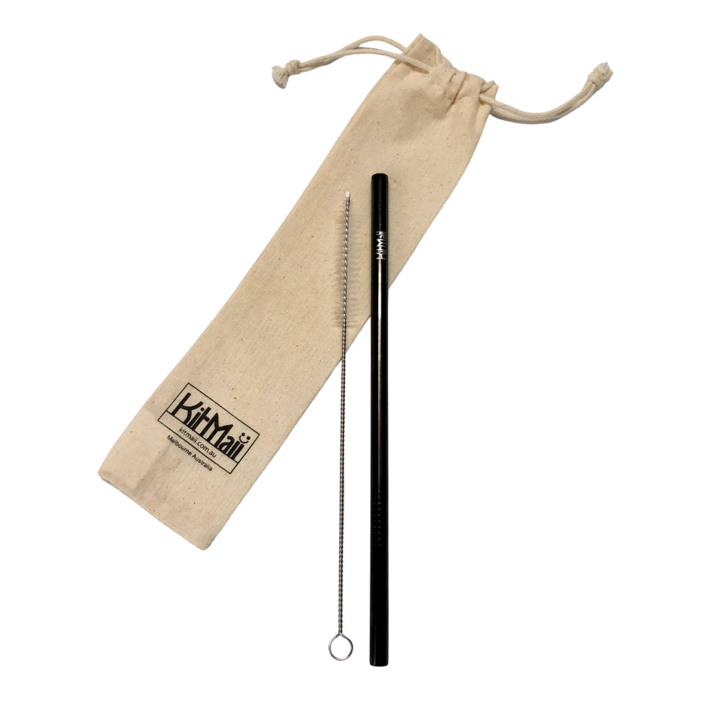 stainless steel drinking straws (singles) straight / black