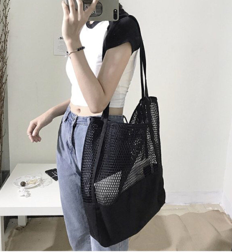 eco shopping kit (black canvas mesh tote)