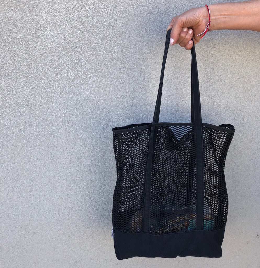 black canvas mesh tote