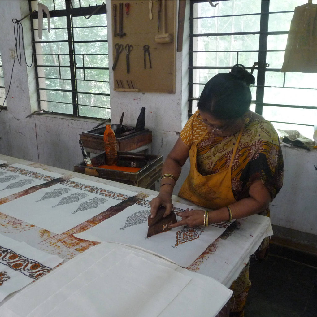 Indian Artisan printing Hand Block Printed Serviettes GARNET FOREST design - Cocktail Size