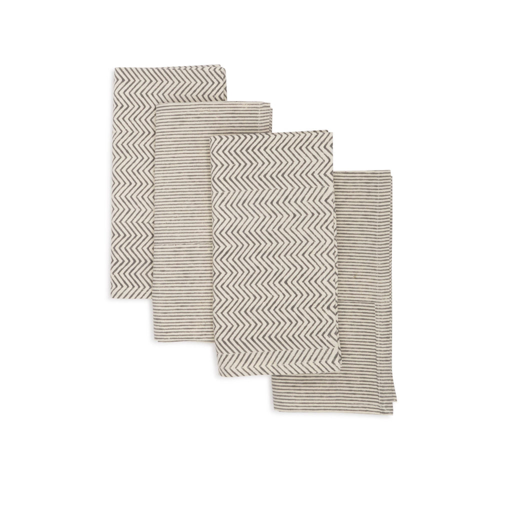 Handmade block printed cotton serviettes Aspen Slate colour Folded