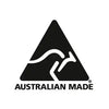 Australian Made Symbol transparent kangaroo on black triangle with words Australian Made Underneath