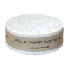 Coffee and Spearmint Scrub Salt Bar - round shape, fits well in hand and exfoliates skin.  Pictured on white background