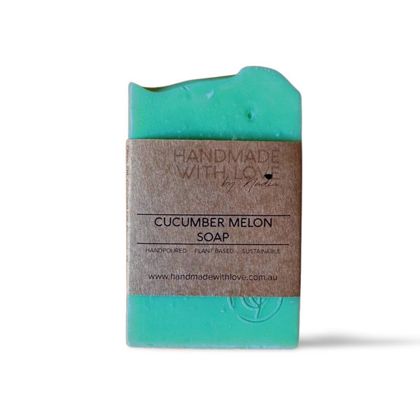 Cucumber Melon Soap with cardboard packaging on white background