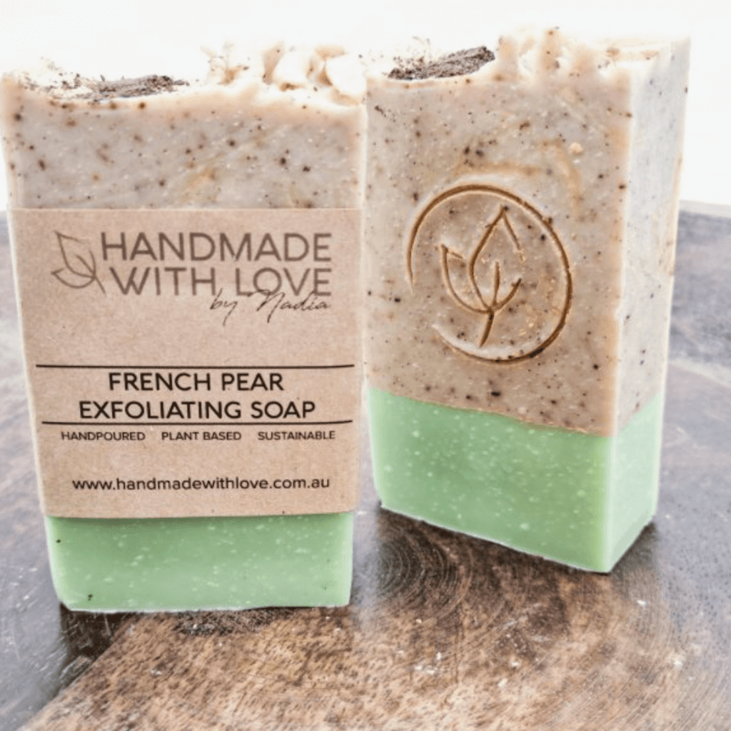 Handmade Soap French Pear Exfoliating Soap 120-130 g bar view front on