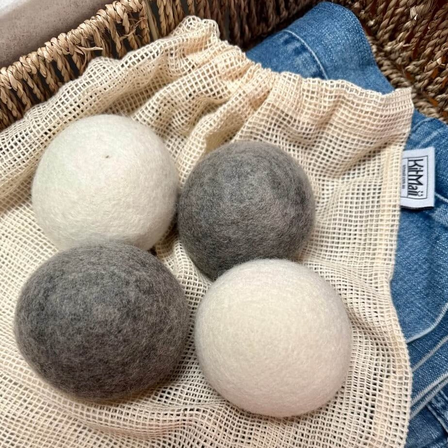 Wool Dryer Balls in washing basket