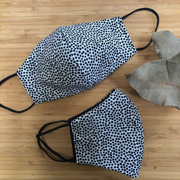 facemask - cute spotted black on white adult