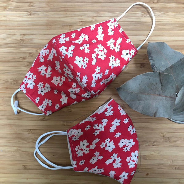 reusable facemask - red floral adult size kitmaii