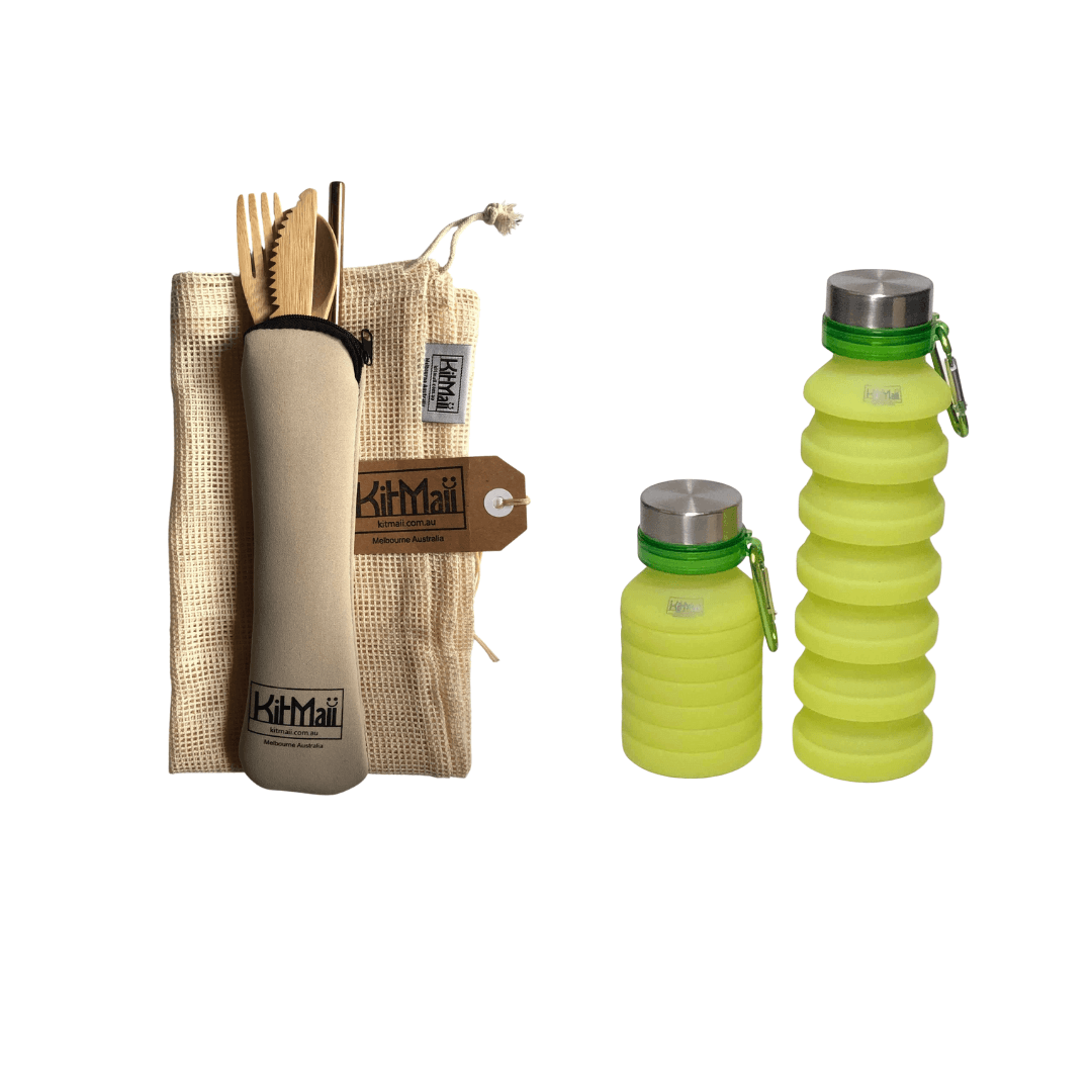 grab 'n' go eco travel kit lime / beige pouch