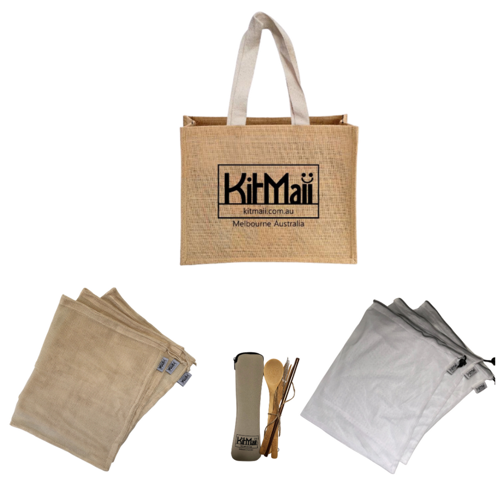 eco starter kit (jute shopping bag) beige cutlery pouch