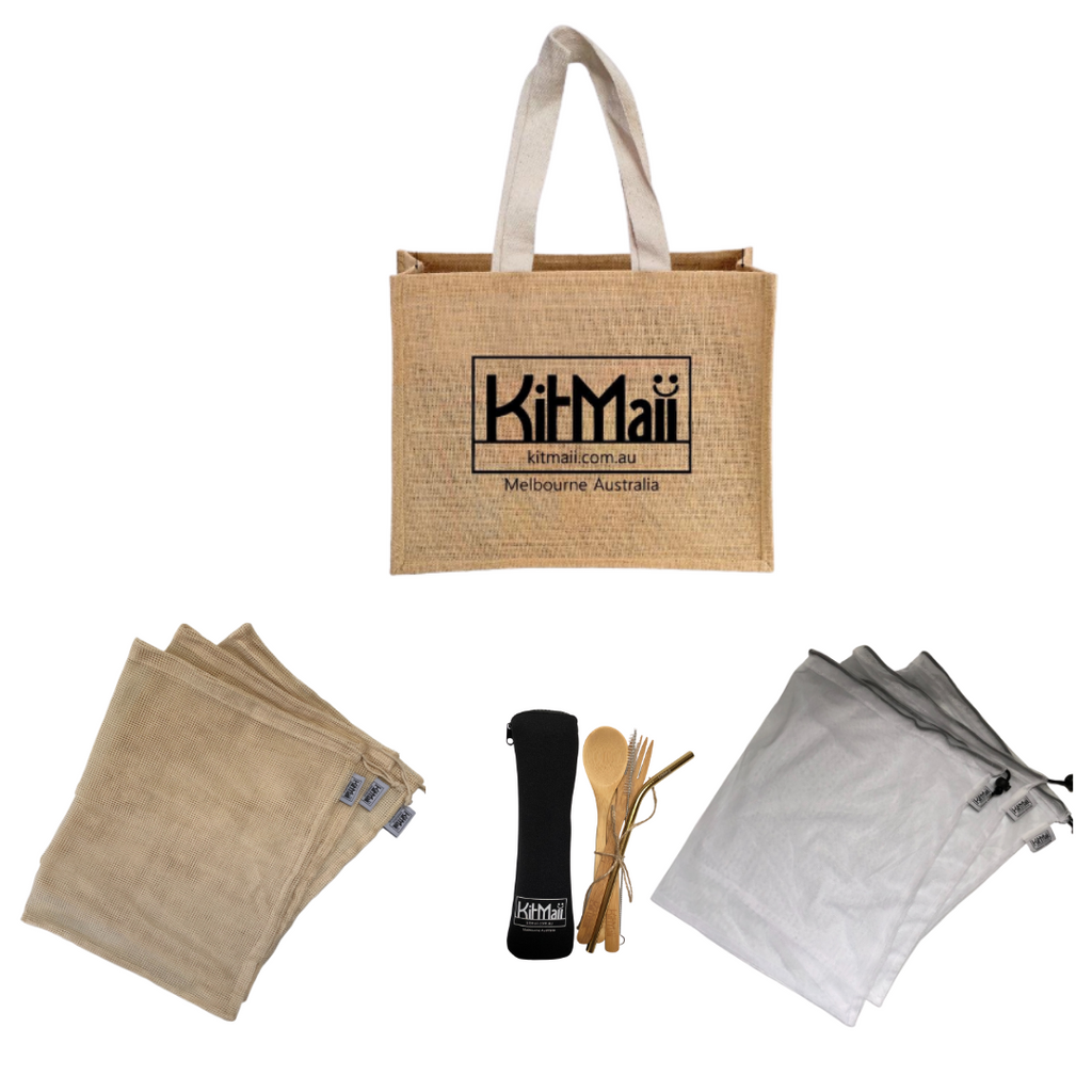 eco starter kit (jute shopping bag) black cutlery pouch