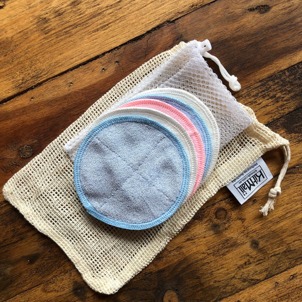 reusable bamboo cotton make-up remover pads - mixed colours mini pack 5 pads