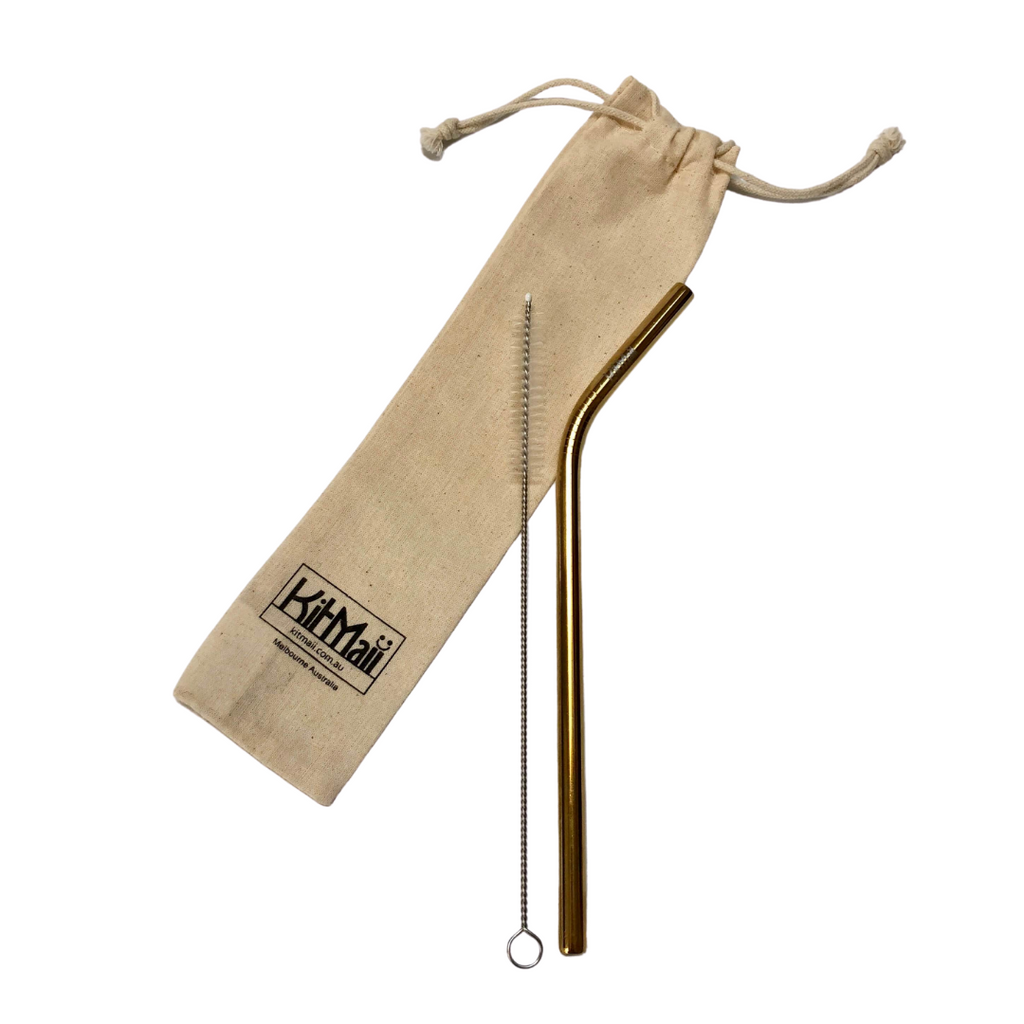 stainless steel drinking straws (singles) bent / gold